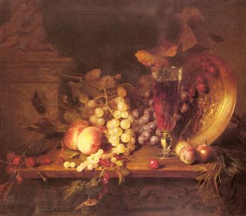 佈萊斯 亞歷山大 德斯戈夫 Still Life with Fruit, a Glass of Wine and a Bronze Vessel